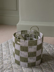 Avery Row Sage Checkerboard Storage Basket Set of 3 - Image 3 of 4