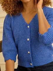 Love & Roses Cobalt Blue Short Sleeve Cosy Knitted Cardigan - Image 2 of 4
