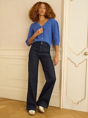 Love & Roses Cobalt Blue Short Sleeve Cosy Knitted Cardigan - Image 3 of 4