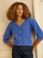 Love & Roses Cobalt Blue Short Sleeve Cosy Knitted Cardigan - Image 4 of 4