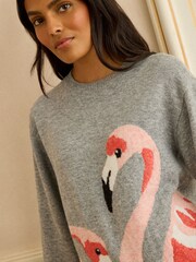 Love & Roses Grey Flamingo Knitted Jumper - Image 2 of 4