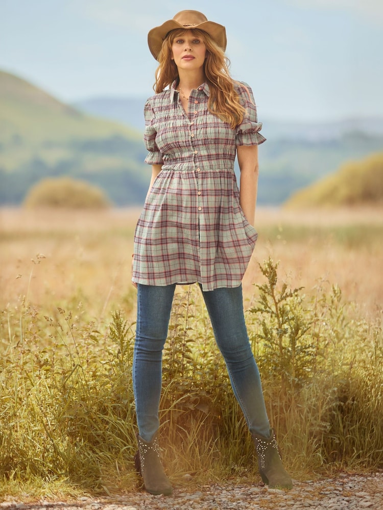 Joe Browns Green Shirred Check Tunic - Image 2 of 8 Joe Browns Green Shirred Check Tunic - Image 2 of 8