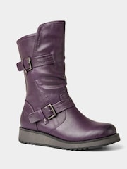 Joe Browns Purple Side Zip Purple Wedge Boots - Image 3 of 7