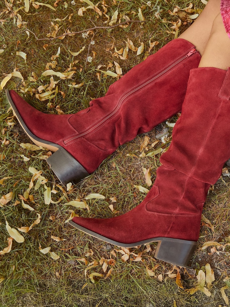 Joe Browns Red Side Zip Suede Leather Boots - Image 1 of 6 Joe Browns Red Side Zip Suede Leather Boots - Image 1 of 6