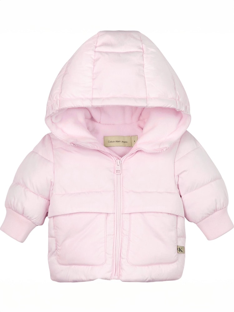 Calvin Klein Pink Newborn Hooded Puffer Jacket - Image 1 of 2