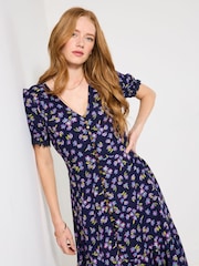 Joe Browns Blue Puff Sleeve V-Neck Midi Dress - Image 2 of 5