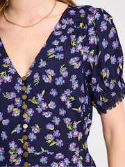 Joe Browns Blue Puff Sleeve V-Neck Midi Dress - Image 3 of 5