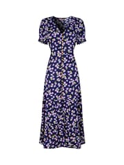 Joe Browns Blue Puff Sleeve V-Neck Midi Dress - Image 5 of 5