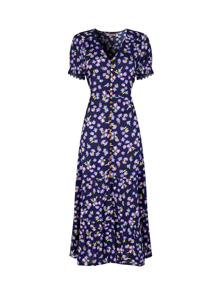 Joe Browns Blue Puff Sleeve V-Neck Midi Dress - Image 5 of 5