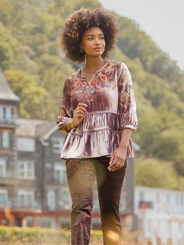 Joe Browns Grey Velvet Embroidered Top - Image 1 of 8