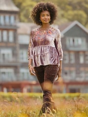 Joe Browns Grey Velvet Embroidered Top - Image 2 of 8
