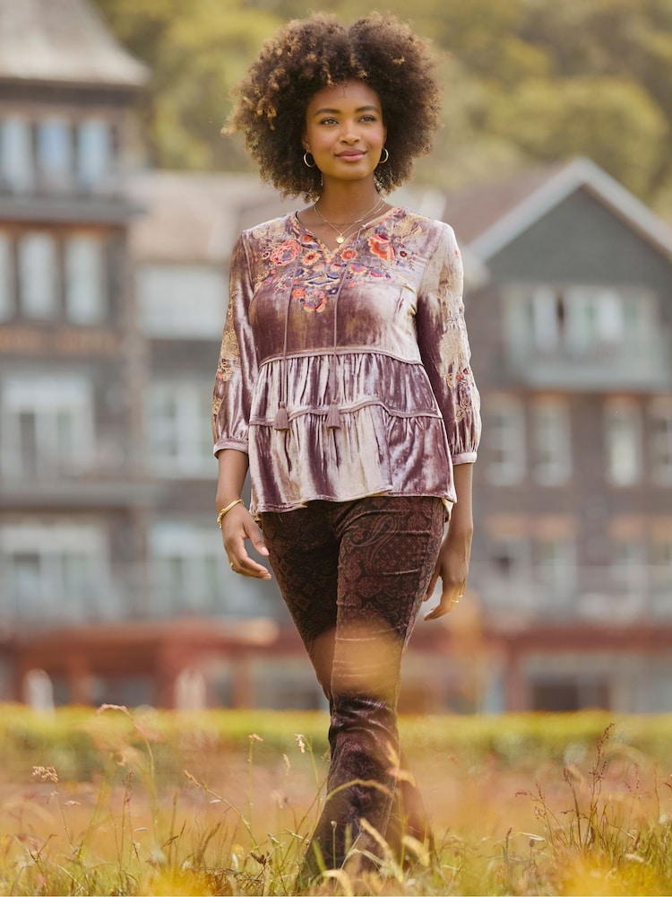 Joe Browns Grey Velvet Embroidered Top - Image 2 of 8