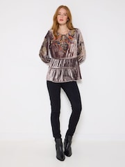 Joe Browns Grey Velvet Embroidered Top - Image 3 of 8