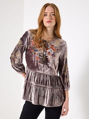 Joe Browns Grey Velvet Embroidered Top - Image 6 of 8
