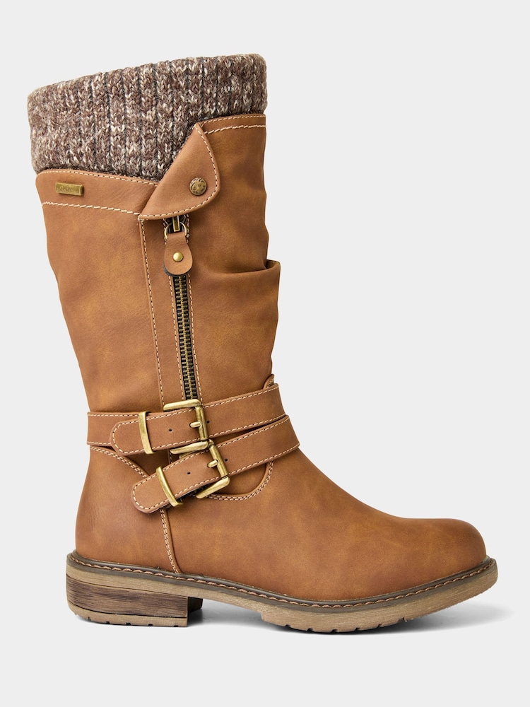 Joe Browns Brown Strap And Zip Detail Tan Long Boots - Image 1 of 6 Joe Browns Brown Strap And Zip Detail Tan Long Boots - Image 1 of 6