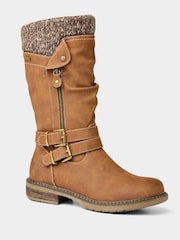 Joe Browns Brown Strap And Zip Detail Tan Long Boots - Image 2 of 6