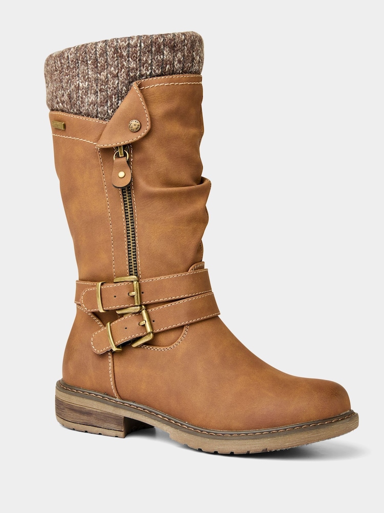 Joe Browns Brown Strap And Zip Detail Tan Long Boots - Image 2 of 6 Joe Browns Brown Strap And Zip Detail Tan Long Boots - Image 2 of 6