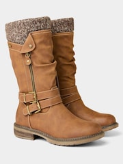 Joe Browns Brown Strap And Zip Detail Tan Long Boots - Image 3 of 6