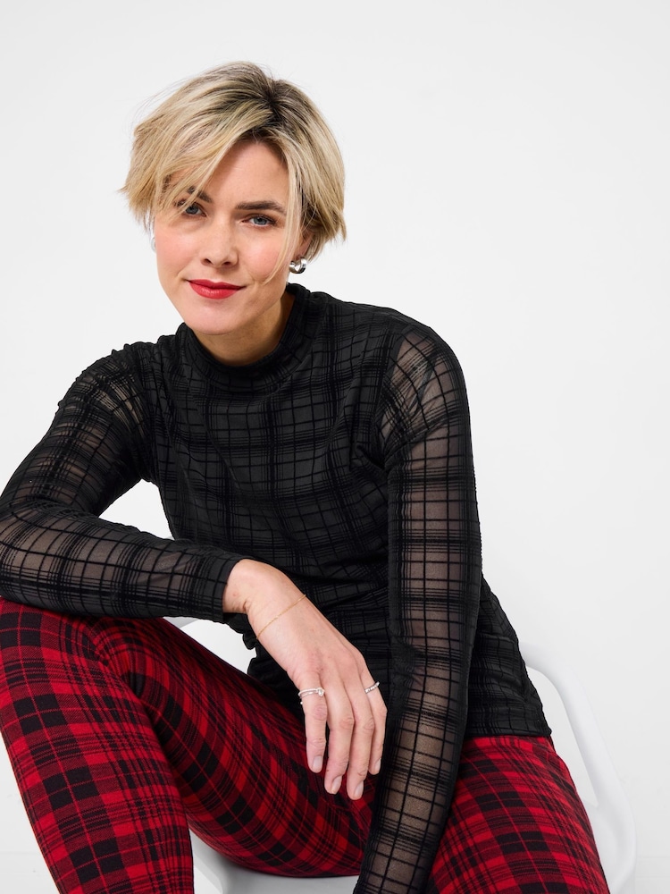 Joe Browns Black Slim Check Mesh Top - Image 1 of 5