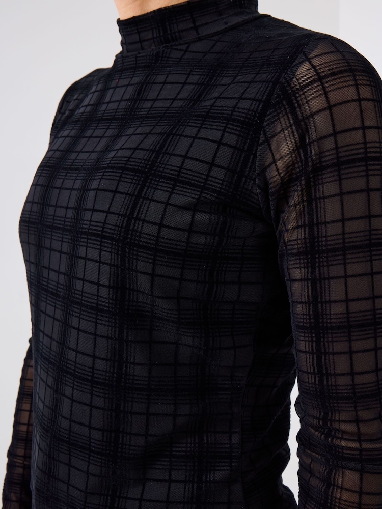 Joe Browns Black Slim Check Mesh Top - Image 2 of 5