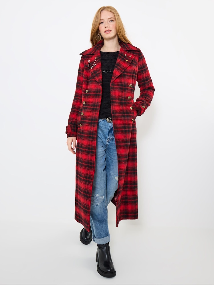 Joe Browns Red Petite Check Maxi Coat - Image 2 of 7 Joe Browns Red Petite Check Maxi Coat - Image 2 of 7