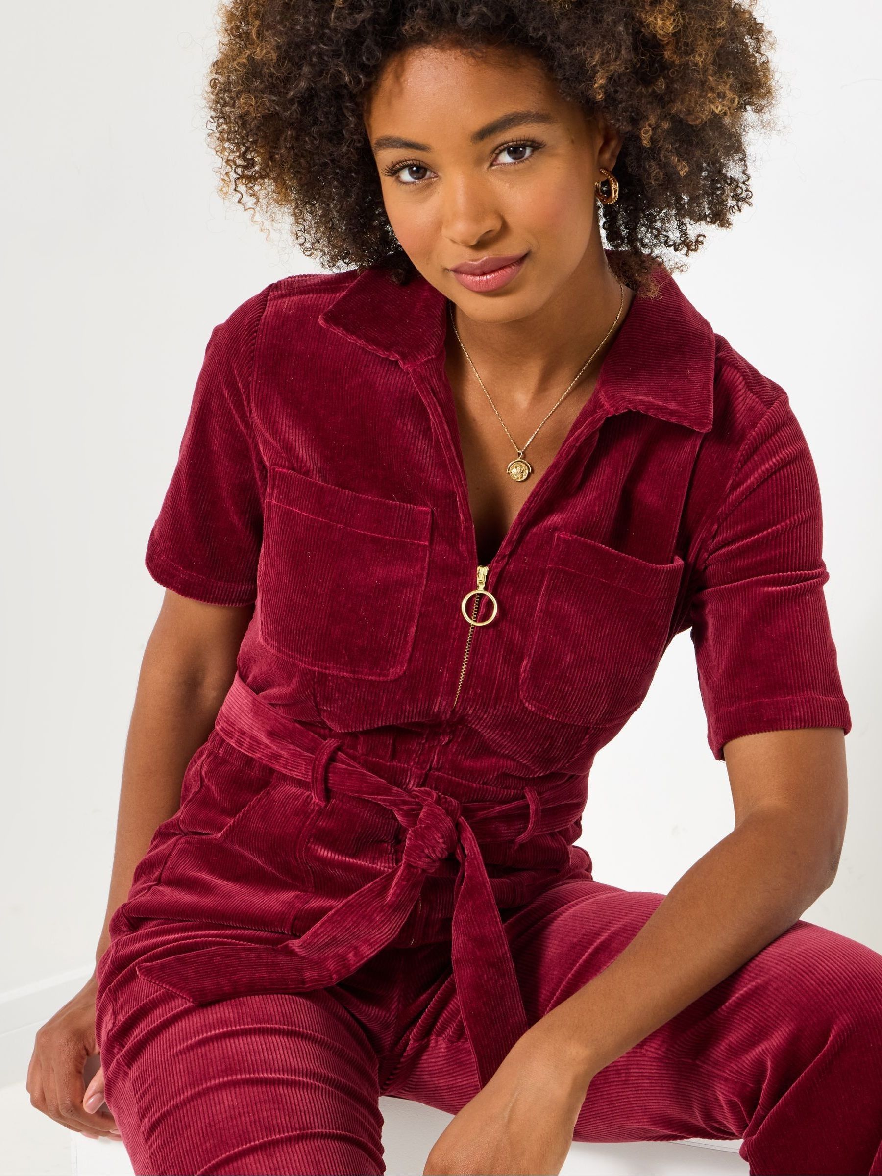 Buy Joe Browns Red Petite Belted Bootcut Cord Jumpsuit from Next