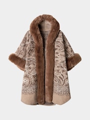 Joe Browns Brown Vintage Patterned Faux Fur Wrap Coverup - Image 1 of 2