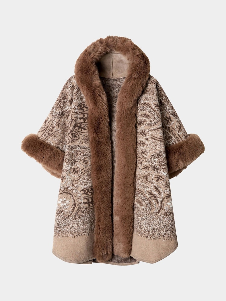 Joe Browns Brown Vintage Patterned Faux Fur Wrap Coverup - Image 1 of 2