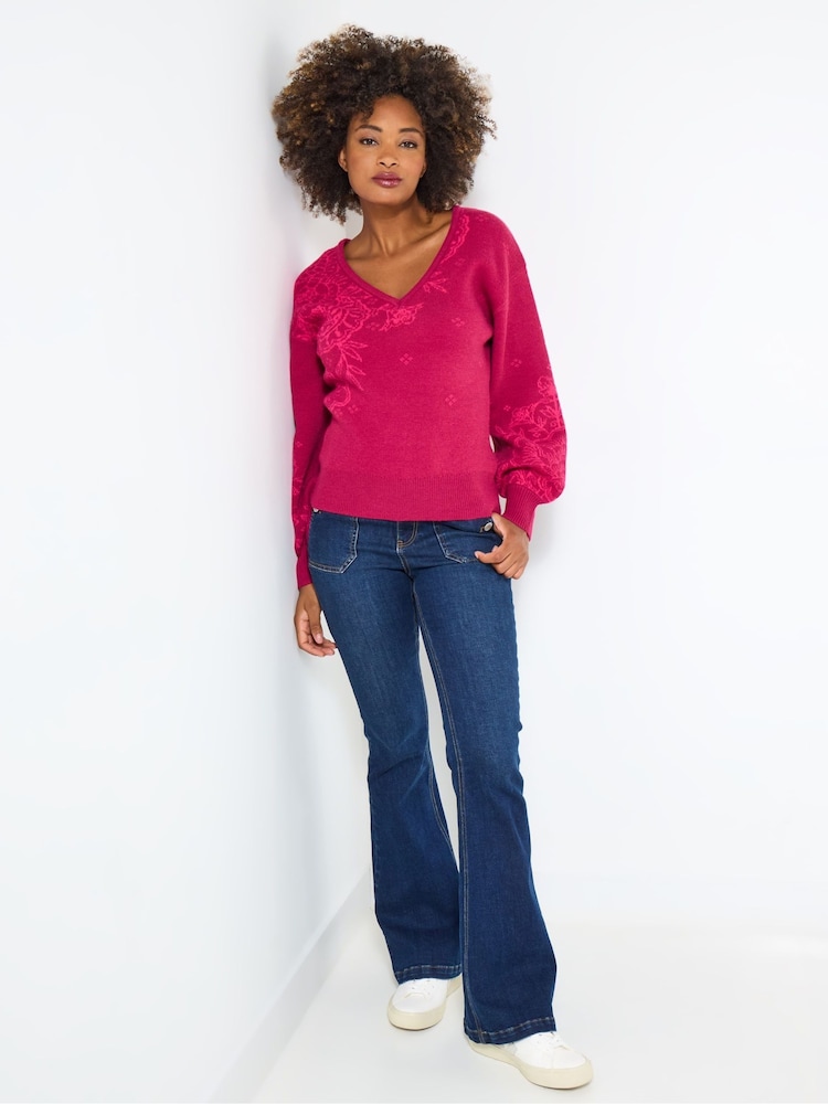 Joe Browns Pink Paisley V-Neck Jumper - Image 2 of 5 Joe Browns Pink Paisley V-Neck Jumper - Image 2 of 5