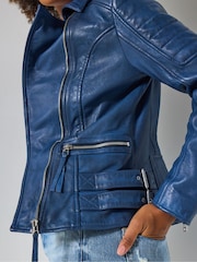 Joe Browns Blue Quilted Biker Jacket - Image 2 of 5