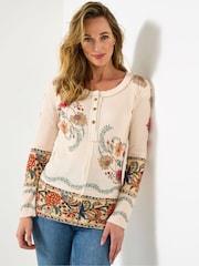 Joe Browns Cream Printed Patchwork Henley T-Shirt - Image 3 of 7