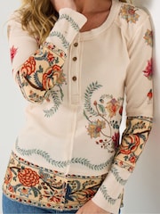 Joe Browns Cream Printed Patchwork Henley T-Shirt - Image 4 of 7