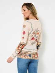 Joe Browns Cream Printed Patchwork Henley T-Shirt - Image 5 of 7
