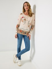 Joe Browns Cream Printed Patchwork Henley T-Shirt - Image 6 of 7