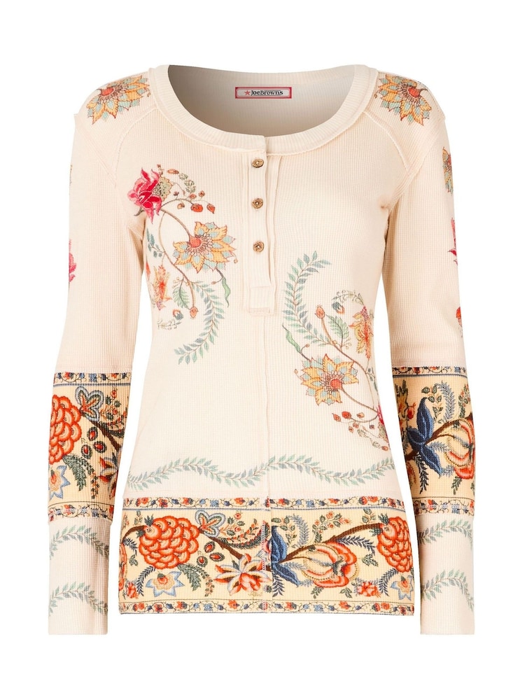 Joe Browns Cream Printed Patchwork Henley T-Shirt - Image 7 of 7