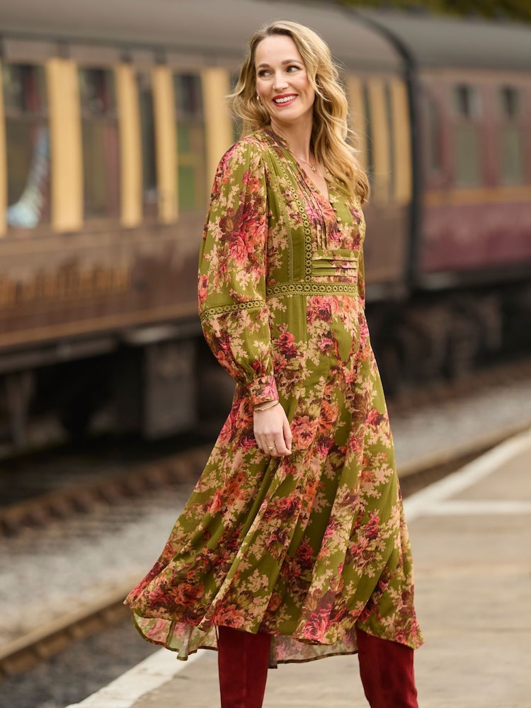 Joe Browns Green Vintage Roses Midi Dress - Image 2 of 7