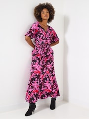 Joe Browns Pink Petite Floral Print Button-Through Maxi Dress - Image 6 of 7