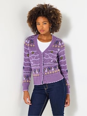 Joe Browns Purple V-Neck Floral Cardigan - Image 1 of 5