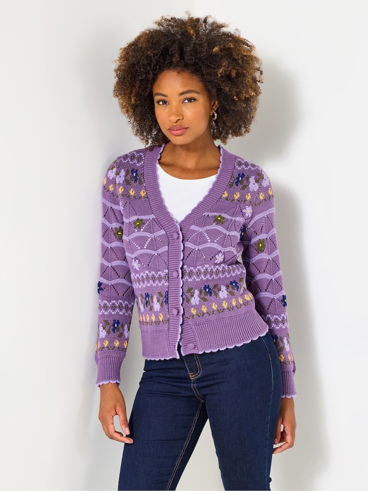 Joe Browns Purple V-Neck Floral Cardigan - Image 1 of 5