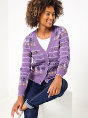 Joe Browns Purple V-Neck Floral Cardigan - Image 3 of 5