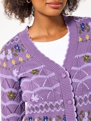 Joe Browns Purple V-Neck Floral Cardigan - Image 4 of 5