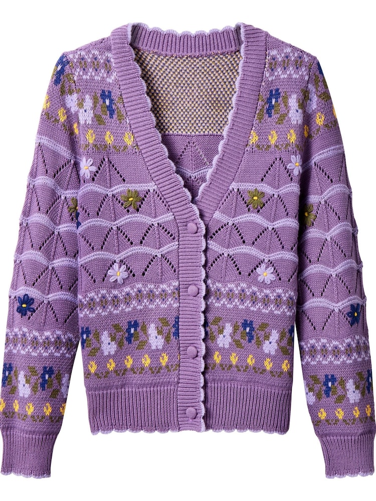 Joe Browns Purple V-Neck Floral Cardigan - Image 5 of 5