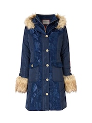 Joe Browns Blue Parka with Jacquard Panels & Faux Fur - Image 5 of 5