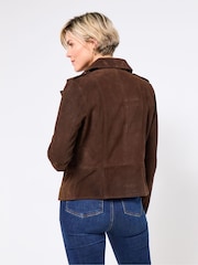 Joe Browns Brown Suede Collared Biker Jacket - Image 2 of 5