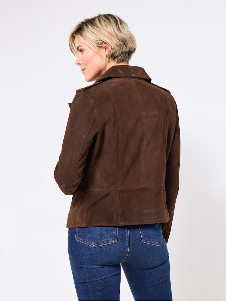 Joe Browns Brown Suede Collared Biker Jacket - Image 2 of 5