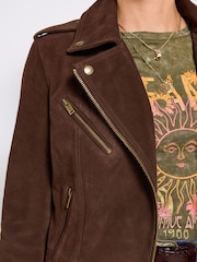Joe Browns Brown Suede Collared Biker Jacket - Image 4 of 5