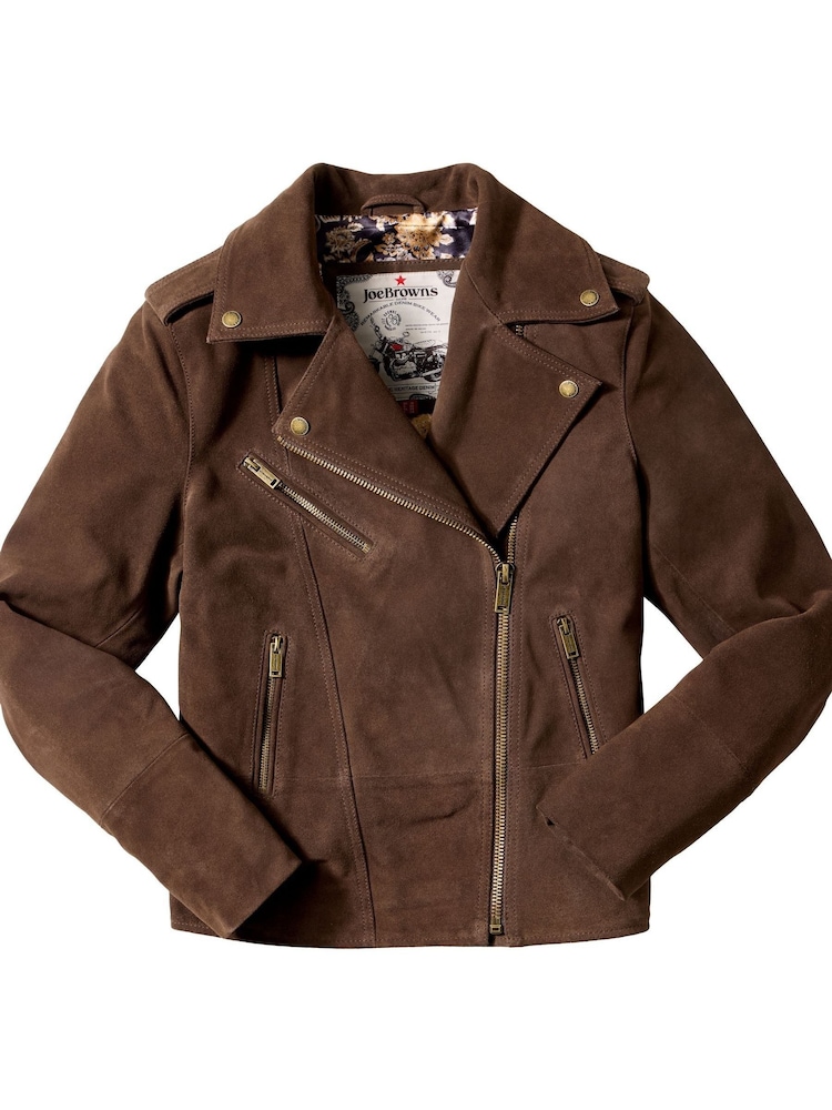 Joe Browns Brown Suede Collared Biker Jacket - Image 5 of 5
