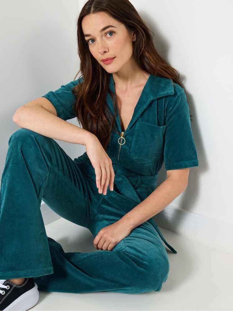 Joe Browns Green Petite Belted Bootcut Cord Jumpsuit - Image 1 of 5