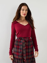 Joe Browns Red V-Neck Lace Trim Top - Image 1 of 4