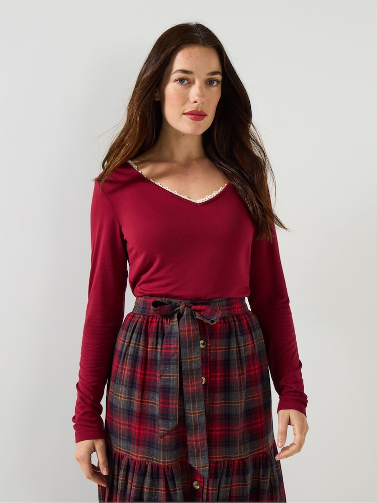 Joe Browns Red V-Neck Lace Trim Top - Image 1 of 4